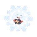 White Frozen Snowflake Holding Gift Box Vector Illustration