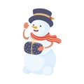 White Frozen Snowman in Scarf Holding Gift Box Vector Illustration