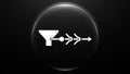 White Funnel and Arrow Process Icon on Black Glossy Sphere filtering workflow Royalty Free Stock Photo
