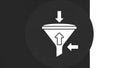 White funnel icon with arrows indicating input and output on dark background symbol process Royalty Free Stock Photo