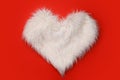 White Fur Heart On Red Background. Digital Newborn Backdrop