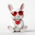 White Furry Bunny Rabbit with Sunglasses and Red Heart for Mother's Day or Valentine's Friendship. Generative AI