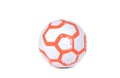 White futsal soccer ball with orange stripes isolated on white background