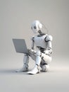 Android robot working on laptop Royalty Free Stock Photo