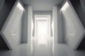 White futuristic tunnel leading to light. Wide angle. AI Generated Royalty Free Stock Photo