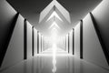 White futuristic tunnel leading to light. Wide angle. AI Generated Royalty Free Stock Photo