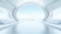 White futuristic tunnel leading to light. Wide angle. White futuristic background Royalty Free Stock Photo