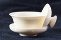 White gaiwan. Chinese porcelain lidded bowl for tea brewing on n Royalty Free Stock Photo
