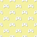 White game consoles icon on pale green background, seamless pattern. Paper cut style with drop shadows