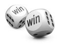 White game dices wit win sign. Royalty Free Stock Photo