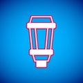 White Garden light lamp icon isolated on blue background. Solar powered lamp. Lantern. Street lamp. Vector Royalty Free Stock Photo