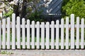 White garden wooden fence. Fragment of the white garden fence