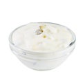 White garlic and herbs sauce in a small glass bowl isolated on b Royalty Free Stock Photo