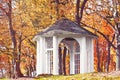 White Gazebo in Autumn Colored Forest