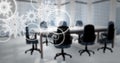 White gear graphics against blurry meeting room Royalty Free Stock Photo