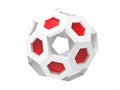 White geometric bucky ball with red details