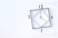 White geometric clock cube shapes background. Realistic 3D render.