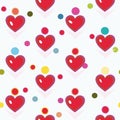 White pattern with red heart and dots.
