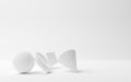 White geometric primitives, sphere, cone, cube and torus on white background, modern minimal template concept