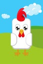 White geometric stylized rooster in cartoon colorful valley