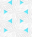 White geometrical flower like shapes with blue seamless pattern