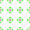 White geometrical ornament with green and pink