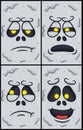 White Ghost Face Expression Character Cartoon. Bored, Suspecious, Jealous And Happy Expression. Wallpaper, Cover, Label and