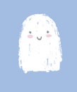 White Ghost Isolated on a Light Blue Background. Printable Nuresery Art for Halloween Party.