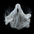 White ghost scream and angry. Cartoon horror character. Image isolated black mode background. AI generated art. Concept of