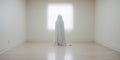 A white ghostly figure standing in a room, AI