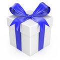 White gift with a blue ribbon and a bow Royalty Free Stock Photo