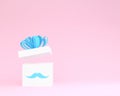 White gift box with blue ribbon on pink background for copy space. minimal concept idea. Happy Fathers Day, is a celebration Royalty Free Stock Photo