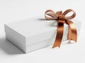 White gift box with brown bow isolated on white background Royalty Free Stock Photo