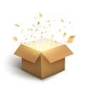 White gift box confetti explosion. Magic open surprise gift box package decoration Royalty Free Stock Photo