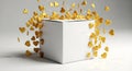 White Gift Box with Exploding Golden Glitter Hearts Royalty Free Stock Photo