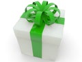 White gift box with green bow Royalty Free Stock Photo