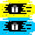 White Gift box icon isolated on black background. Merry Christmas and Happy New Year. Vector Royalty Free Stock Photo