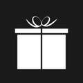 White gift box icon isolated in simple flat style. Present package vector illustration EPS 10 on black background Royalty Free Stock Photo