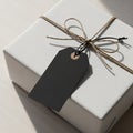 White gift box made from textured paper secured with a simple brown Royalty Free Stock Photo