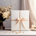 white gift box mockup with bow,AI generated. Royalty Free Stock Photo