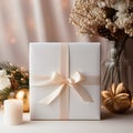 white gift box mockup with bow,AI generated. Royalty Free Stock Photo
