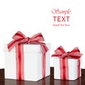 White Gift Box Present Red & White Gingham Checked Ribbon Royalty Free Stock Photo