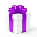 White gift box with purple ribbon bow Royalty Free Stock Photo