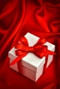 White gift box red ribbon bow. Valentines Day Royalty Free Stock Photo