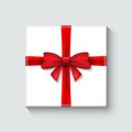 White gift box with red ribbon. Celebration decoration design illustration. Holiday package element Royalty Free Stock Photo