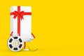 White Gift Box and Red Ribbon Character Mascot with Red Map Pointer Target Pin. 3d Rendering