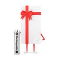White Gift Box and Red Ribbon Character Mascot with Rechargeable Battery. 3d Rendering