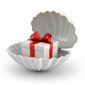 White Gift Box with Red Ribbon Inside a Pearl Shell Royalty Free Stock Photo