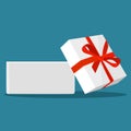 White Gift box with red ribbon. Opening white box. Birthday surprise and christmas present concept Royalty Free Stock Photo