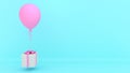 White gift box with red ribbon and pink balloon on blue background.,minimal christmas and newyear concept., 3D rendering Royalty Free Stock Photo